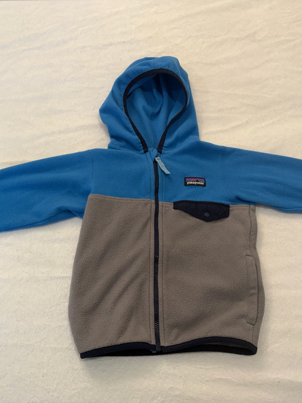 Patagonia Kids Hooded Fleece Jacket in Bright Blue and Gray